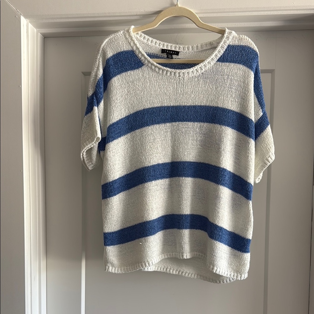 Tribal Blue and White Striped Sweater